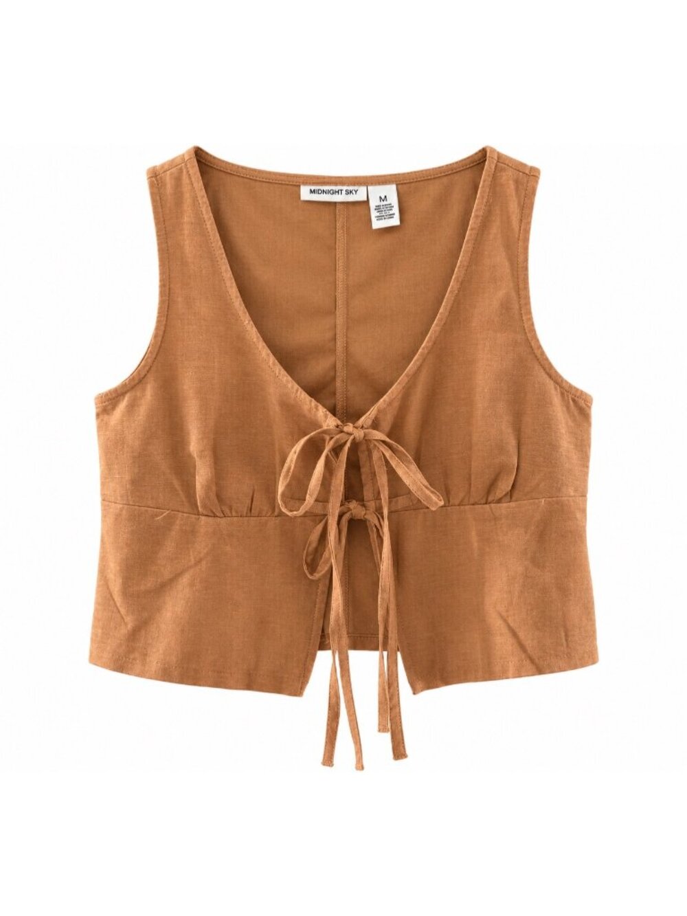 Midnight Sky Brown Tie-Front Crop Top Sleeveless Rayon Blend Womens M